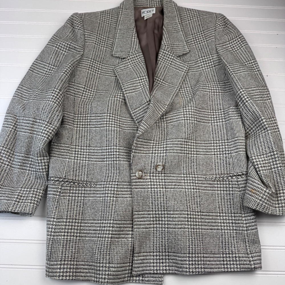 Vintage Koret Women's 12 Wool Blend Blazer Houndstooth Has a stain on sleeve
